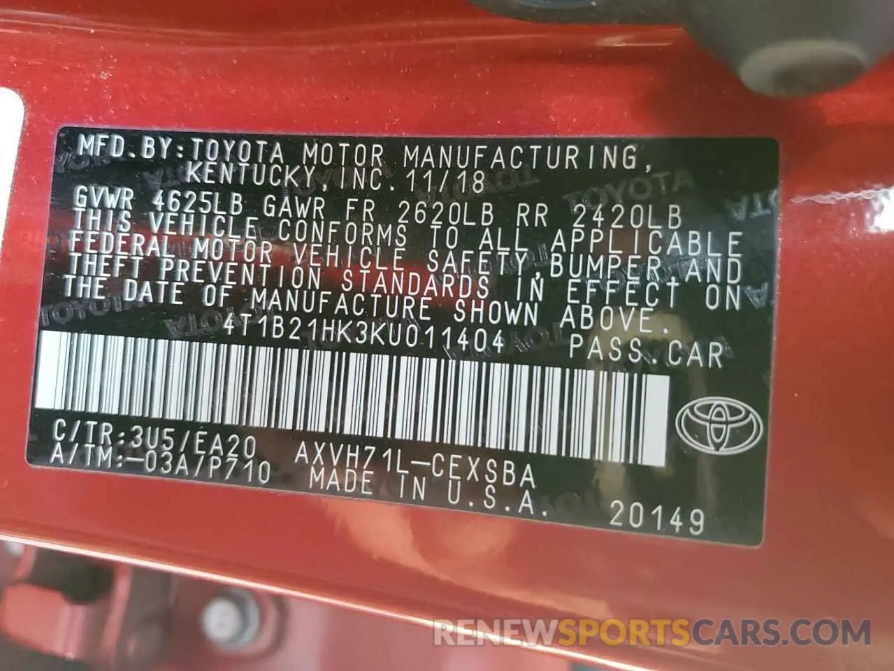 13 fotografías del automóvil dañado 4T1B21HK3KU011404 TOYOTA CAMRY 2019
