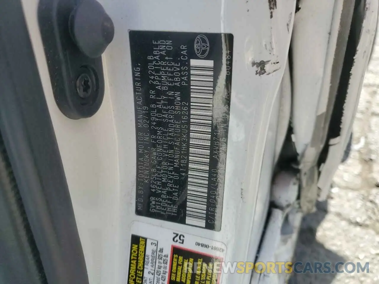 12 fotografías del automóvil dañado 4T1B21HK3KU516262 TOYOTA CAMRY 2019