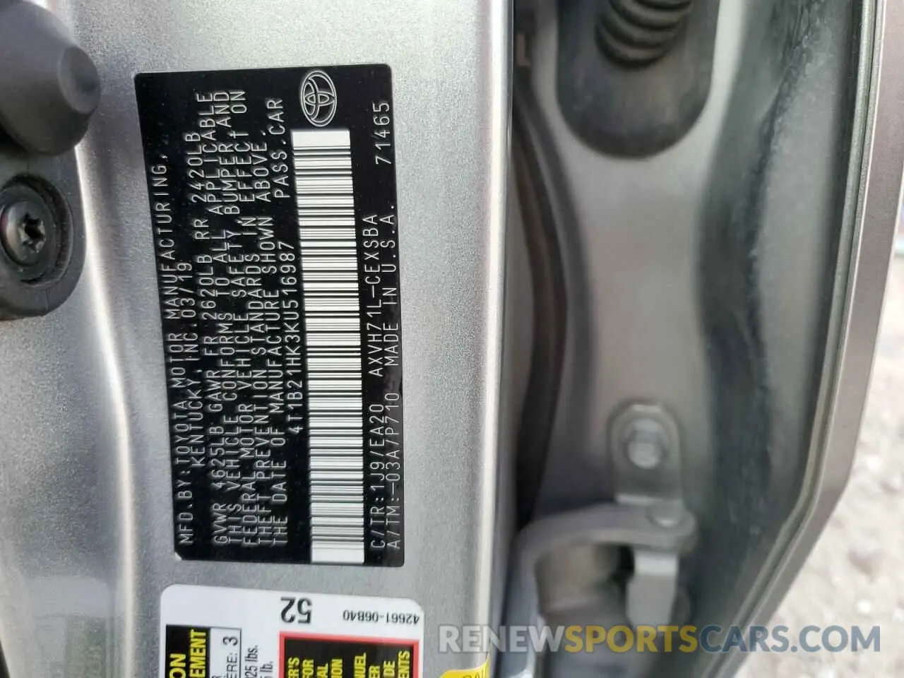 13 fotografías del automóvil dañado 4T1B21HK3KU516987 TOYOTA CAMRY 2019