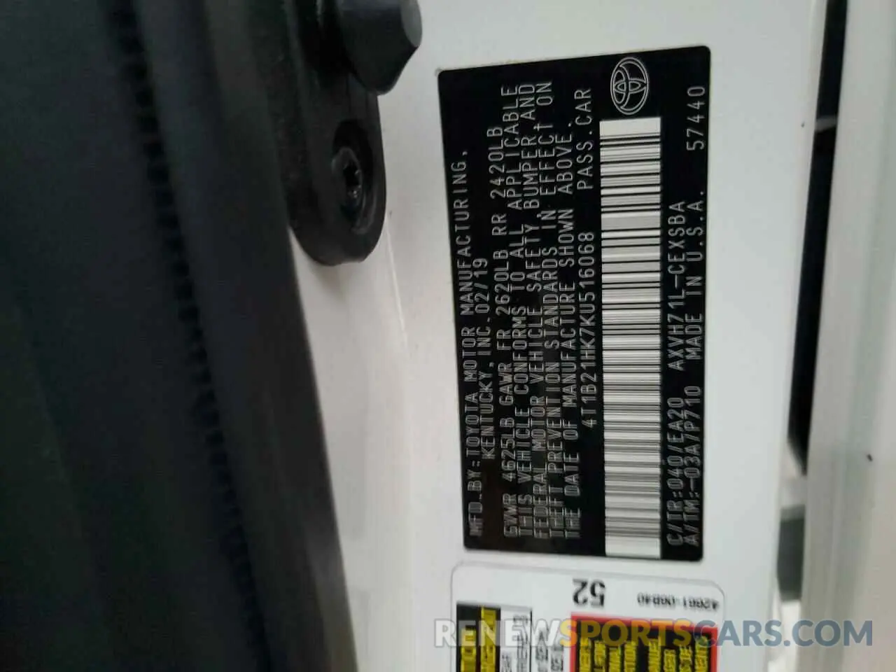 12 fotografías del automóvil dañado 4T1B21HK7KU516068 TOYOTA CAMRY 2019