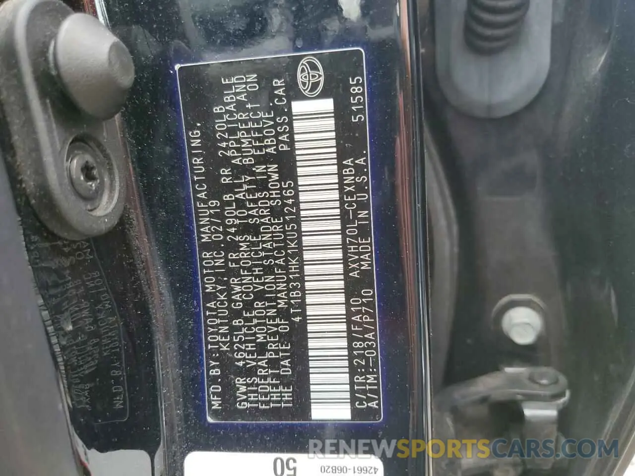 12 fotografías del automóvil dañado 4T1B31HK1KU512465 TOYOTA CAMRY 2019