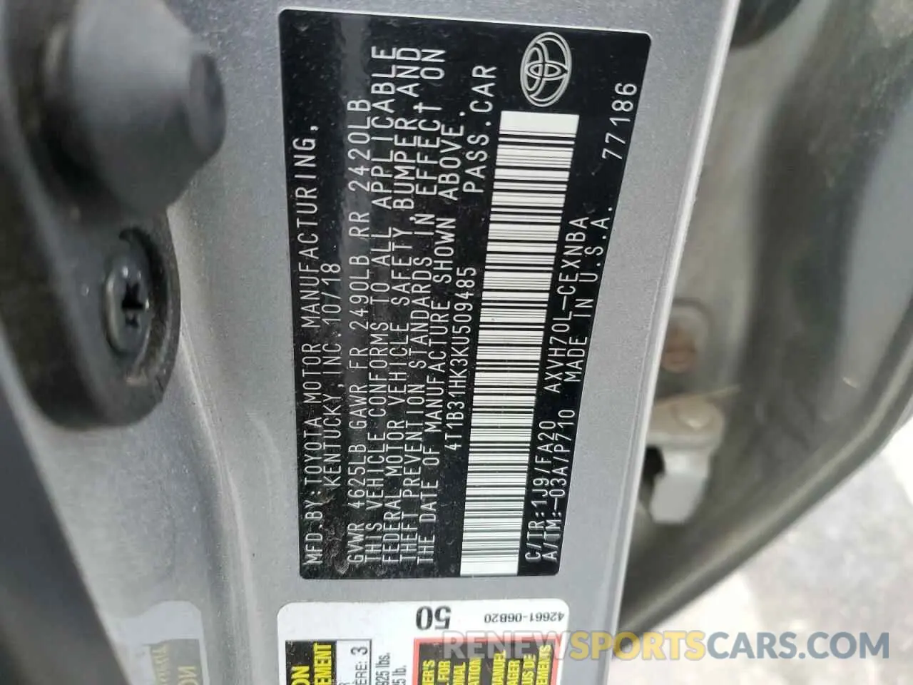 13 fotografías del automóvil dañado 4T1B31HK3KU509485 TOYOTA CAMRY 2019