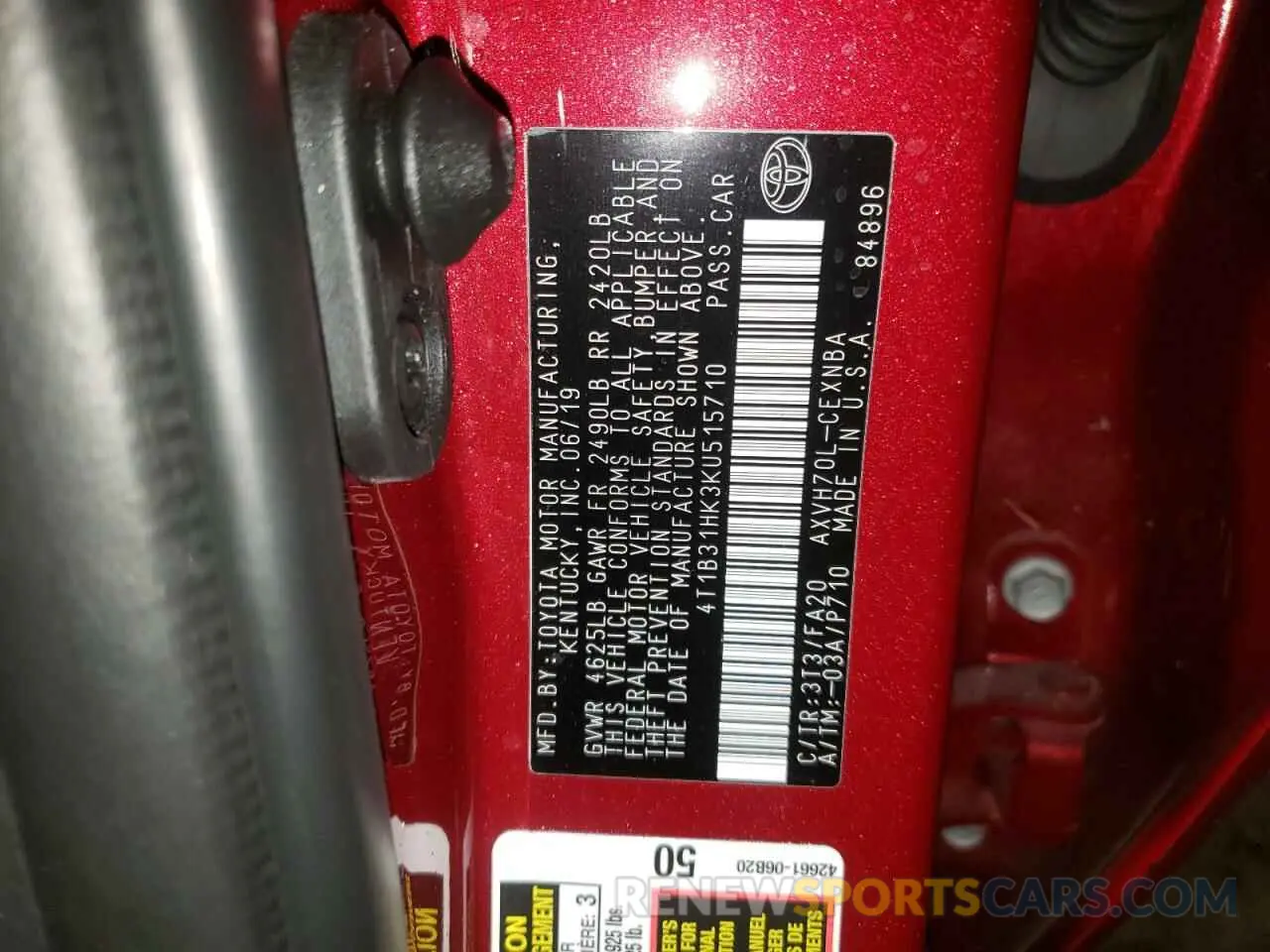 10 fotografías del automóvil dañado 4T1B31HK3KU515710 TOYOTA CAMRY 2019