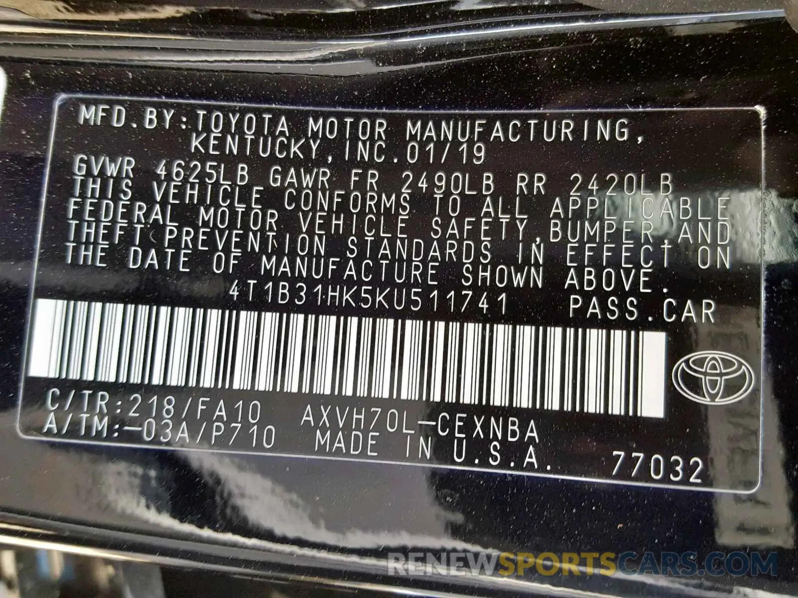 10 fotografías del automóvil dañado 4T1B31HK5KU511741 TOYOTA CAMRY 2019