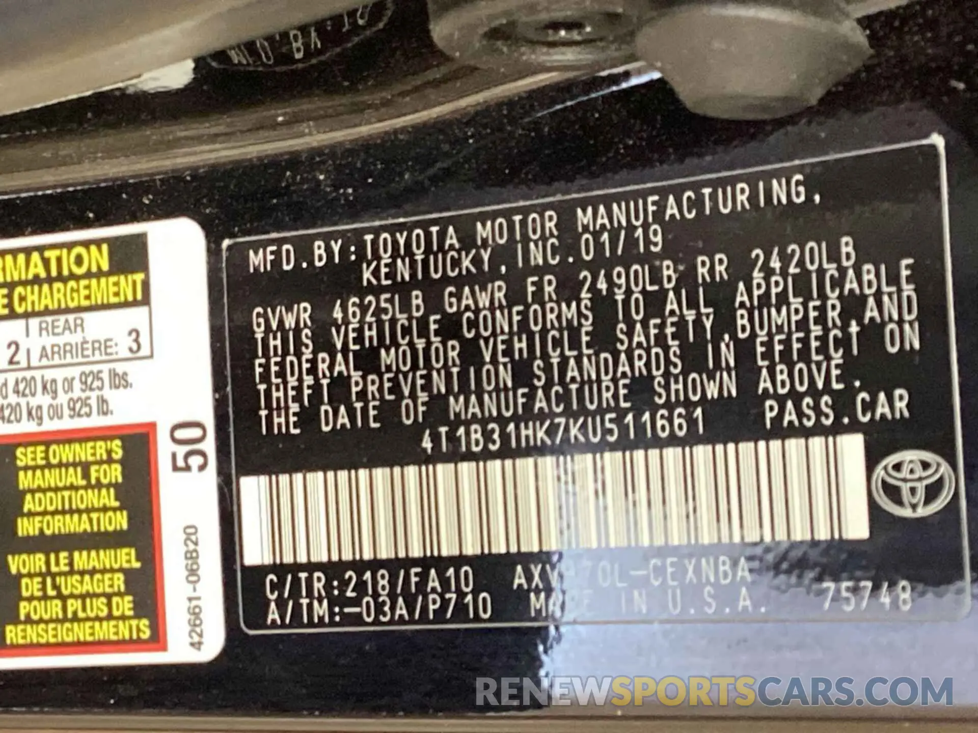 25 fotografías del automóvil dañado 4T1B31HK7KU511661 TOYOTA CAMRY 2019