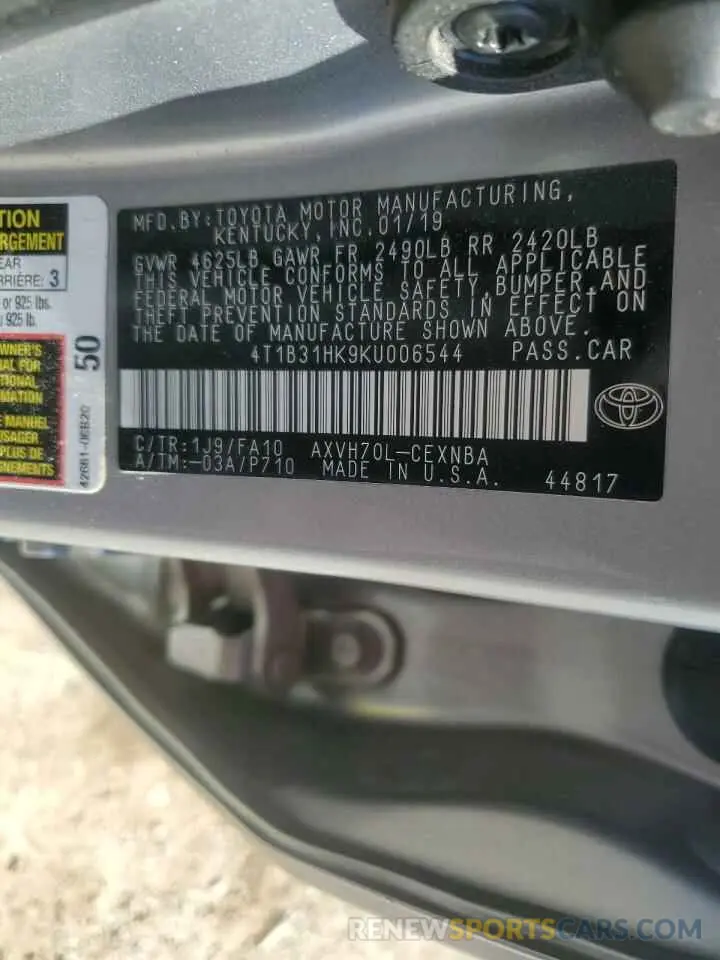 12 fotografías del automóvil dañado 4T1B31HK9KU006544 TOYOTA CAMRY 2019