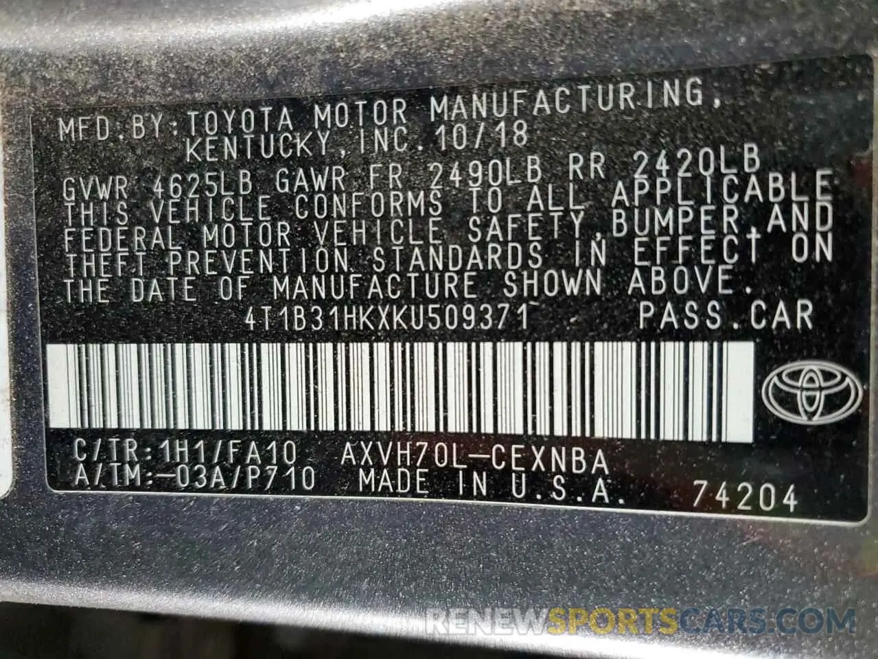 14 fotografías del automóvil dañado 4T1B31HKXKU509371 TOYOTA CAMRY 2019