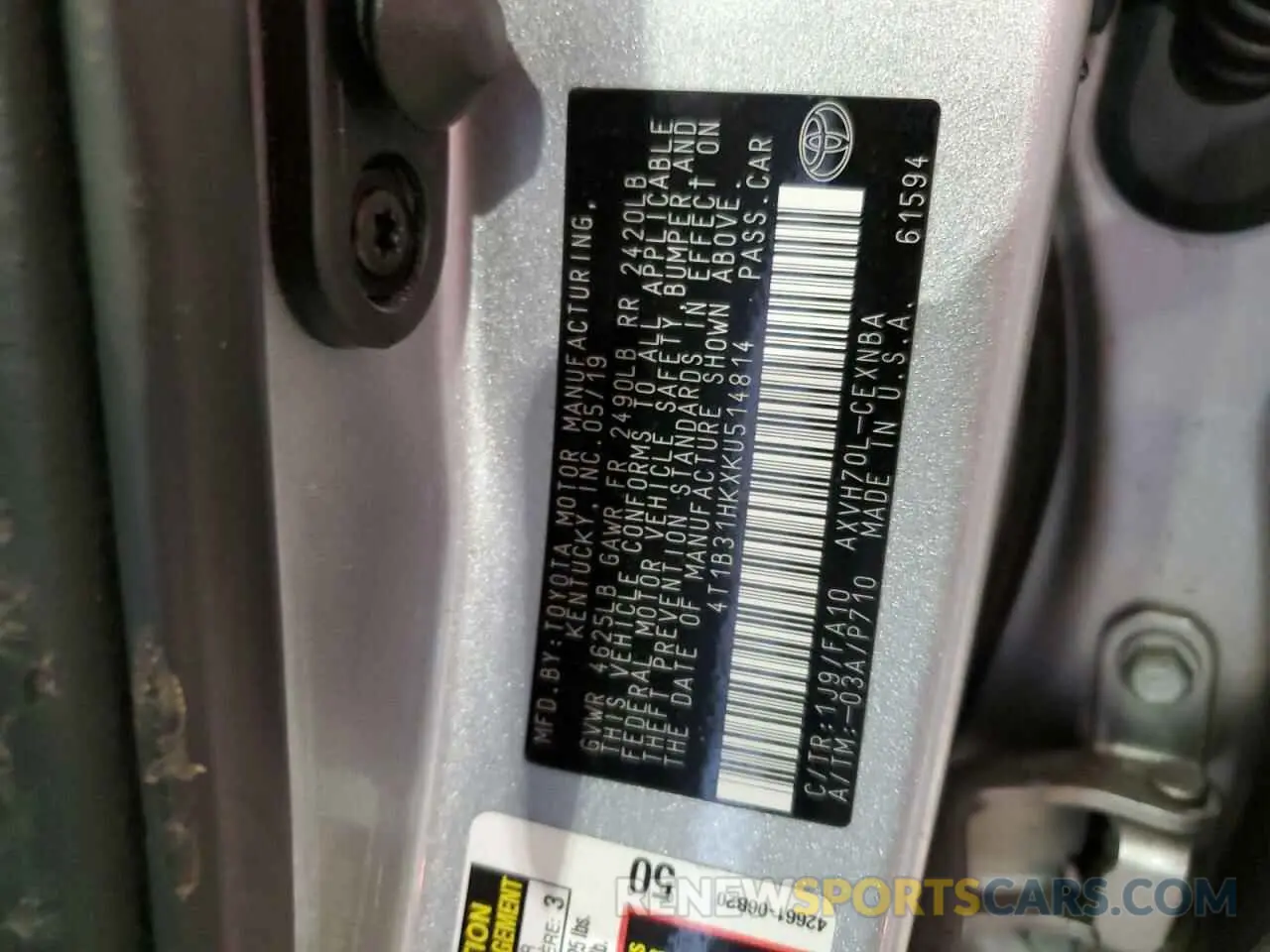 13 fotografías del automóvil dañado 4T1B31HKXKU514814 TOYOTA CAMRY 2019