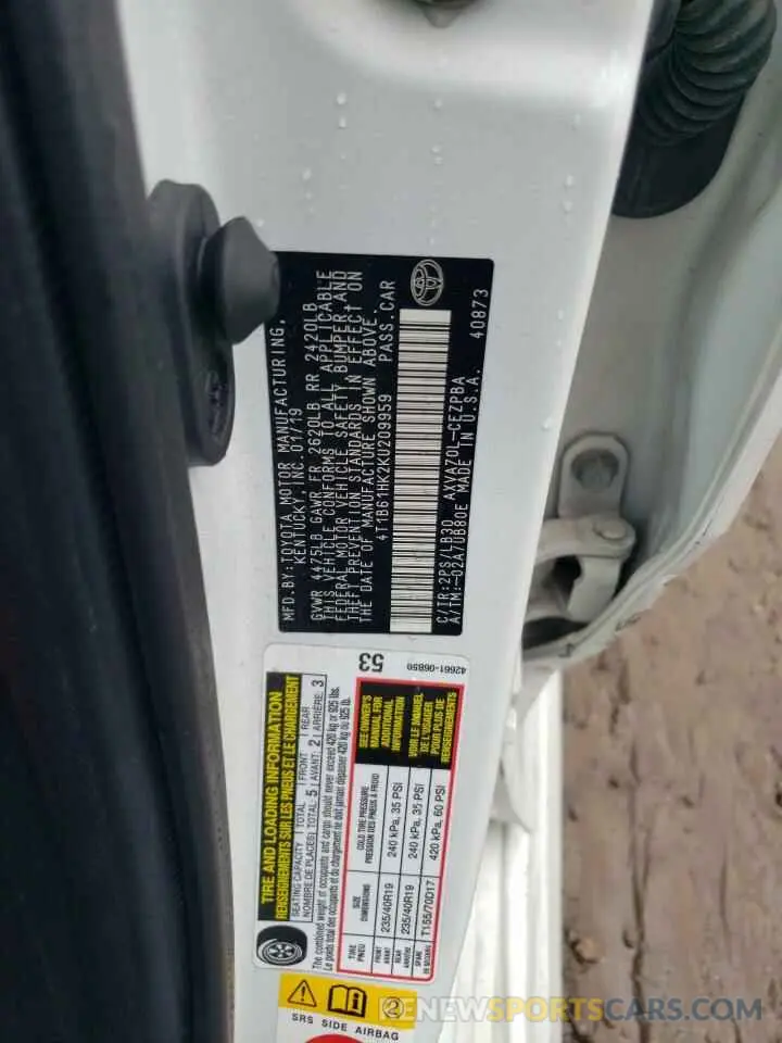 12 fotografías del automóvil dañado 4T1B61HK2KU209959 TOYOTA CAMRY 2019