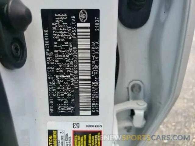 10 fotografías del automóvil dañado 4T1B61HK2KU233808 TOYOTA CAMRY 2019