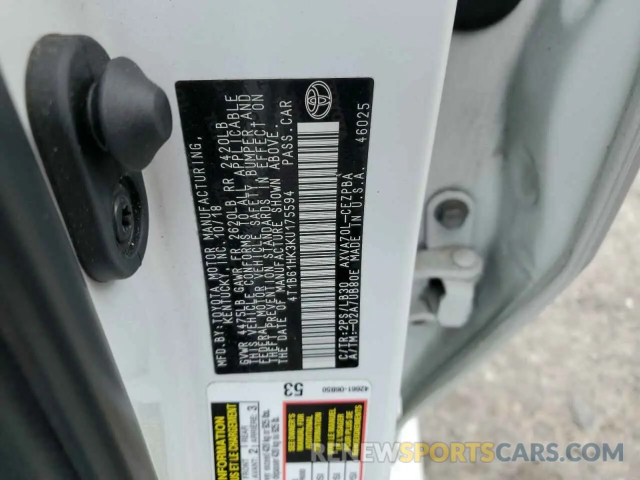 12 fotografías del automóvil dañado 4T1B61HK3KU175594 TOYOTA CAMRY 2019