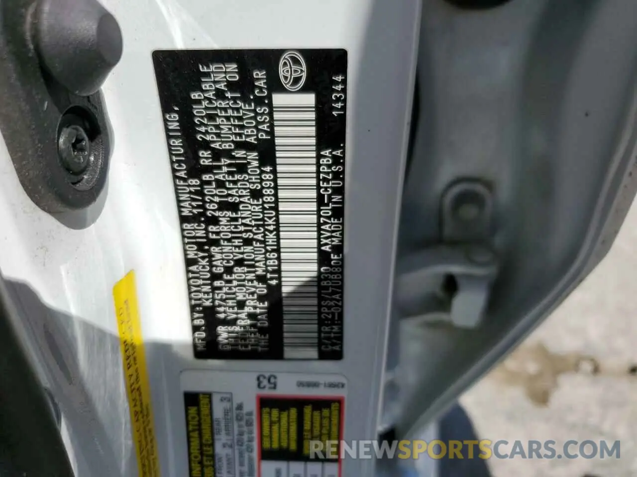15 fotografías del automóvil dañado 4T1B61HK4KU188984 TOYOTA CAMRY 2019