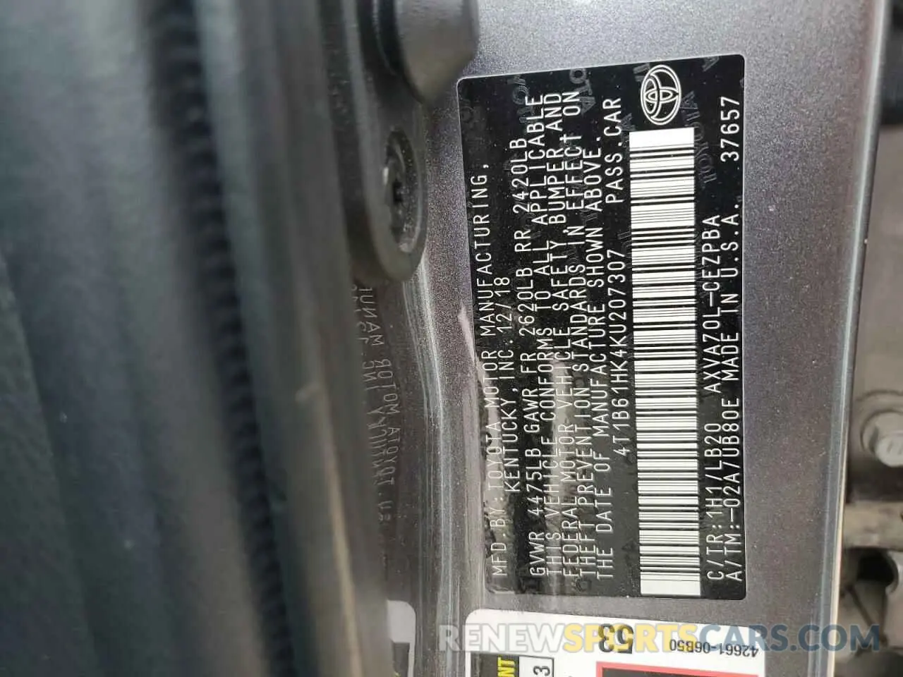 13 fotografías del automóvil dañado 4T1B61HK4KU207307 TOYOTA CAMRY 2019