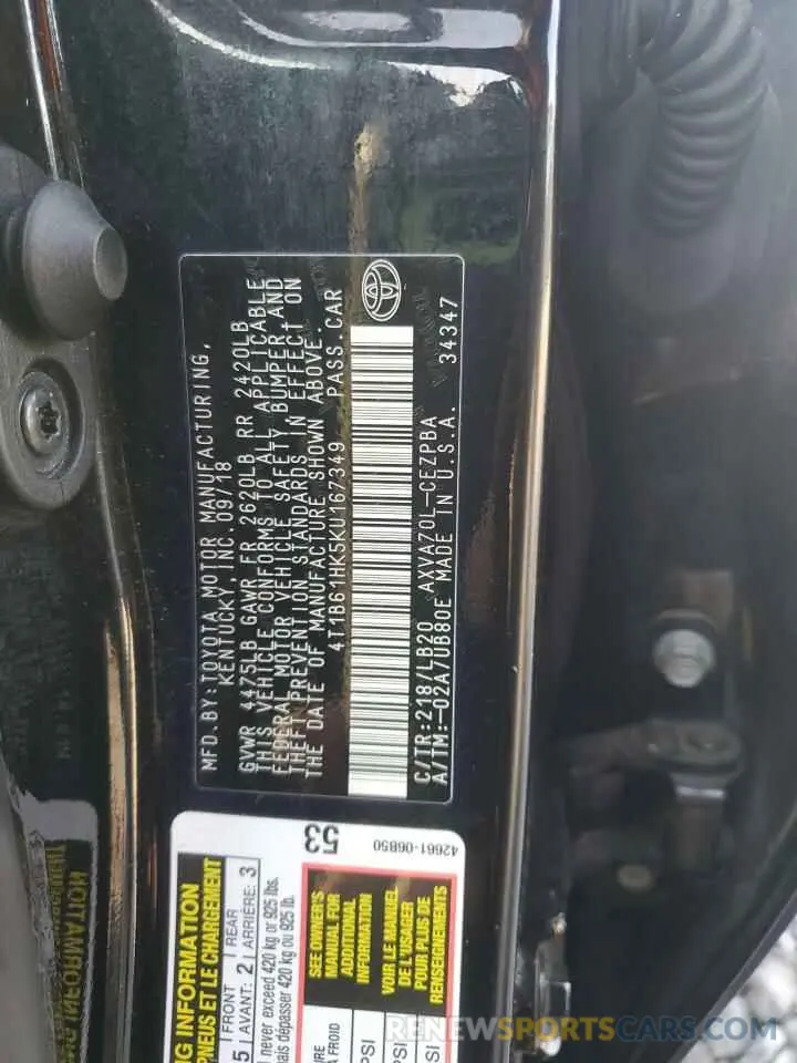 15 fotografías del automóvil dañado 4T1B61HK5KU167349 TOYOTA CAMRY 2019
