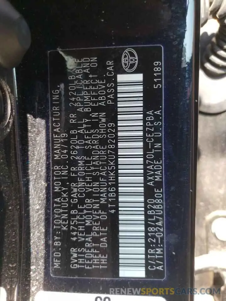 12 fotografías del automóvil dañado 4T1B61HK5KU782029 TOYOTA CAMRY 2019