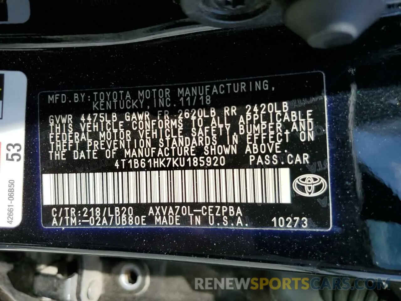 13 fotografías del automóvil dañado 4T1B61HK7KU185920 TOYOTA CAMRY 2019