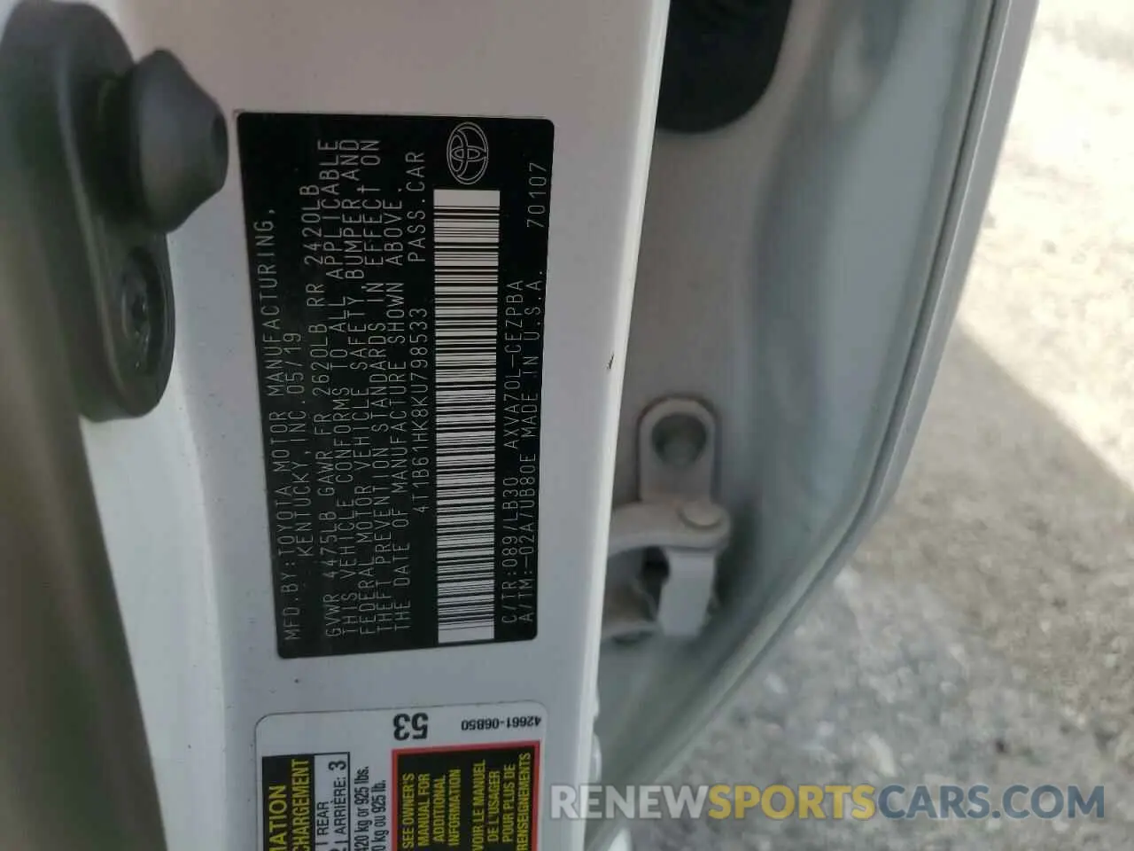 13 fotografías del automóvil dañado 4T1B61HK8KU798533 TOYOTA CAMRY 2019