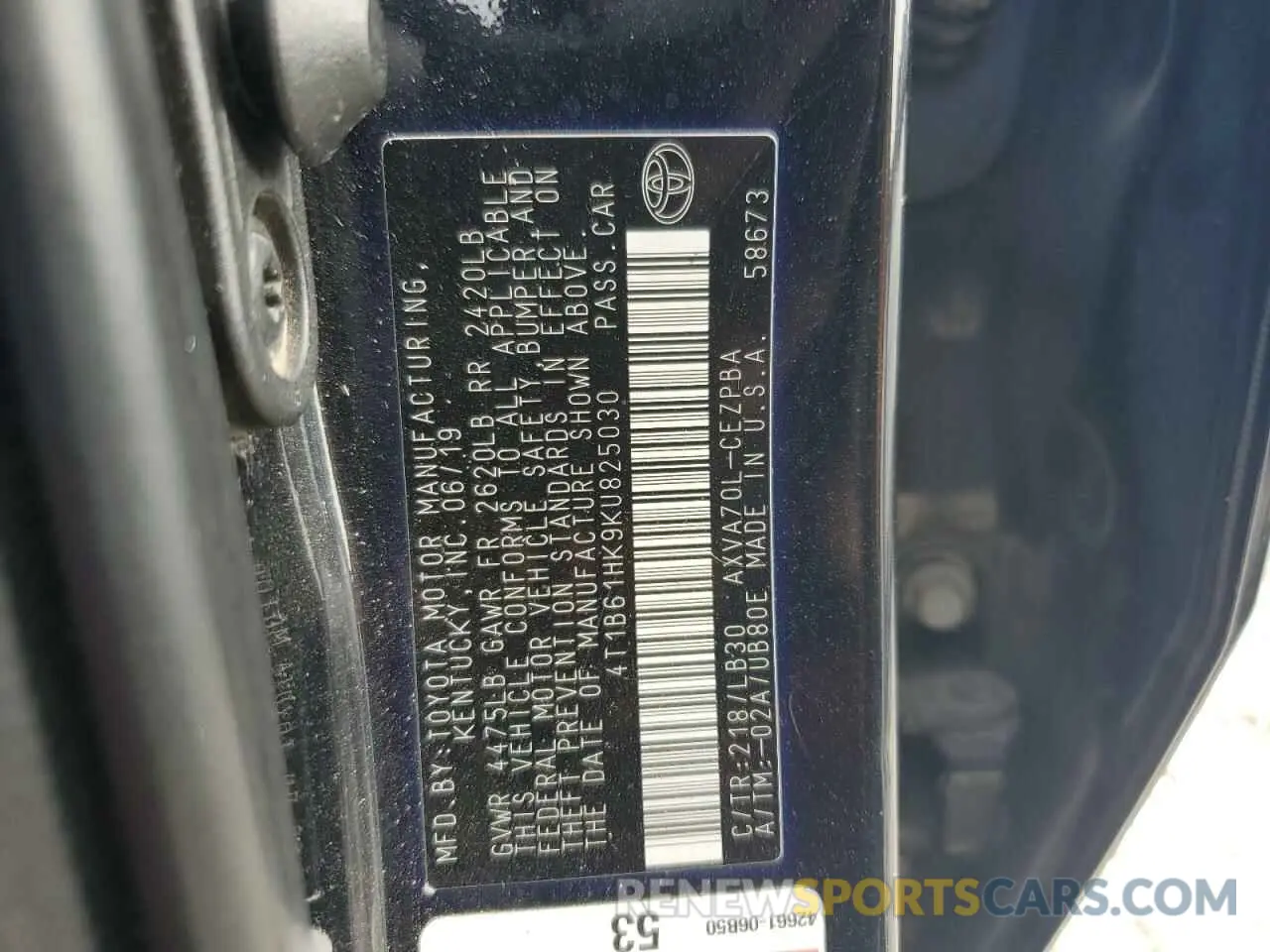 13 fotografías del automóvil dañado 4T1B61HK9KU825030 TOYOTA CAMRY 2019