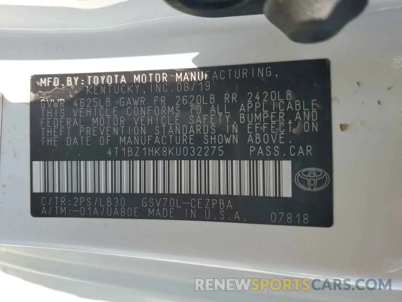 13 fotografías del automóvil dañado 4T1BZ1HK8KU032275 TOYOTA CAMRY 2019