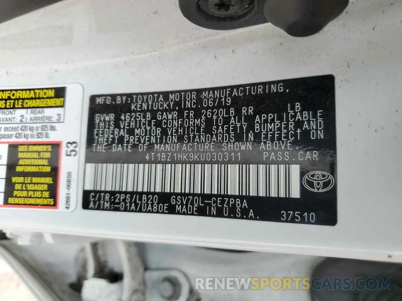 14 fotografías del automóvil dañado 4T1BZ1HK9KU030311 TOYOTA CAMRY 2019