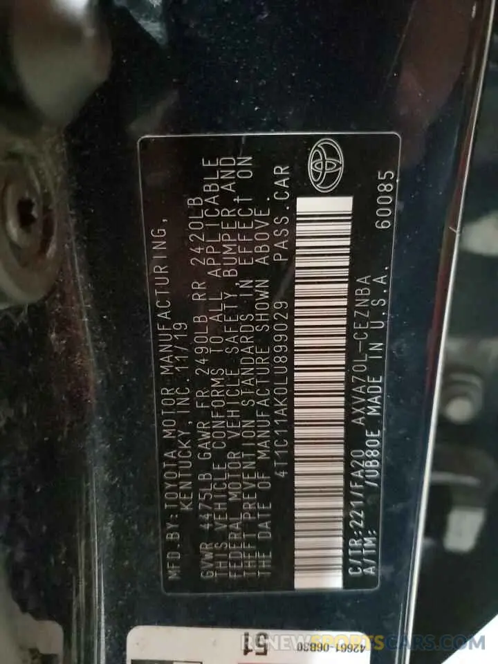 12 fotografías del automóvil dañado 4T1C11AK0LU899029 TOYOTA CAMRY 2020
