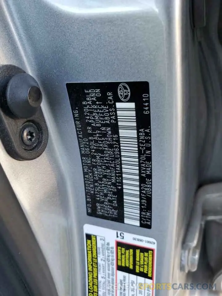 12 fotografías del automóvil dañado 4T1C11AK0LU963716 TOYOTA CAMRY 2020
