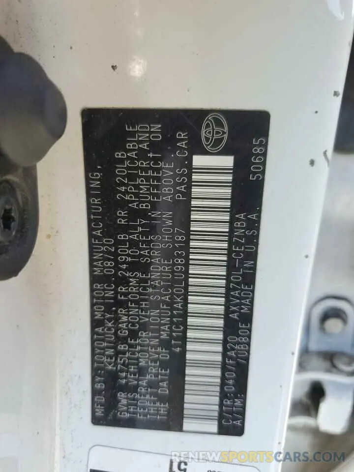 12 fotografías del automóvil dañado 4T1C11AK0LU983187 TOYOTA CAMRY 2020