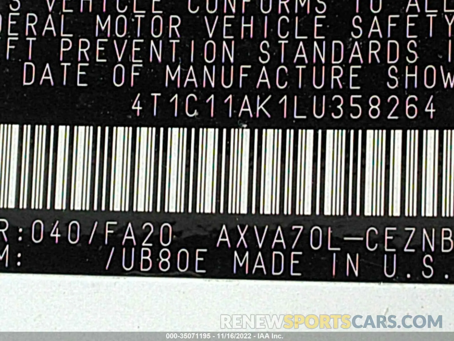 9 fotografías del automóvil dañado 4T1C11AK1LU358264 TOYOTA CAMRY 2020
