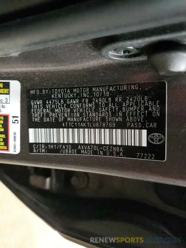 13 fotografías del automóvil dañado 4T1C11AK1LU878769 TOYOTA CAMRY 2020