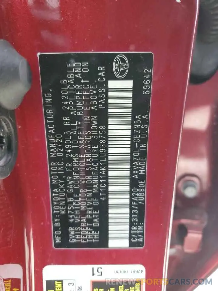 12 fotografías del automóvil dañado 4T1C11AK1LU938758 TOYOTA CAMRY 2020