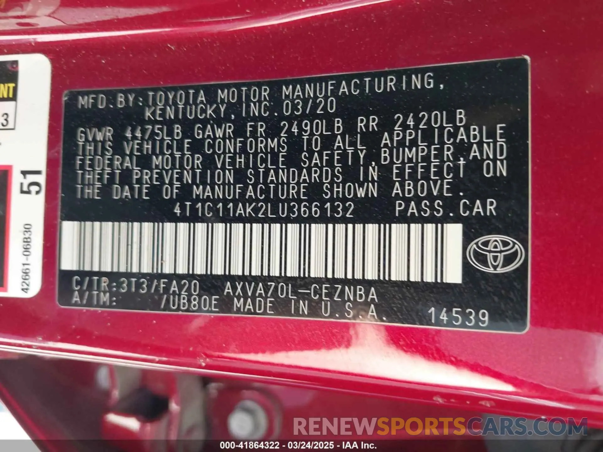 9 fotografías del automóvil dañado 4T1C11AK2LU366132 TOYOTA CAMRY 2020