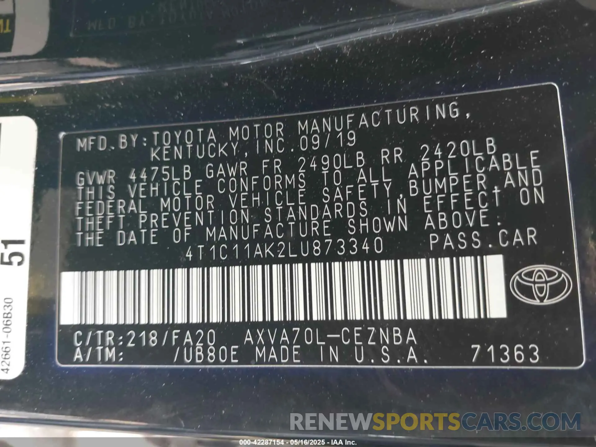 9 fotografías del automóvil dañado 4T1C11AK2LU873340 TOYOTA CAMRY 2020
