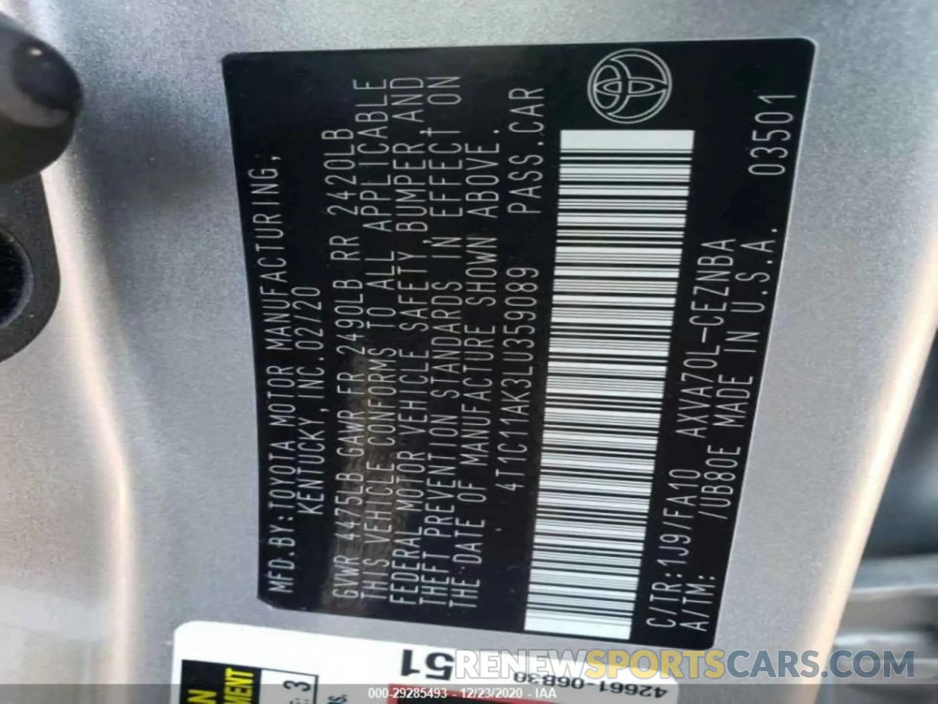 14 fotografías del automóvil dañado 4T1C11AK3LU359089 TOYOTA CAMRY 2020