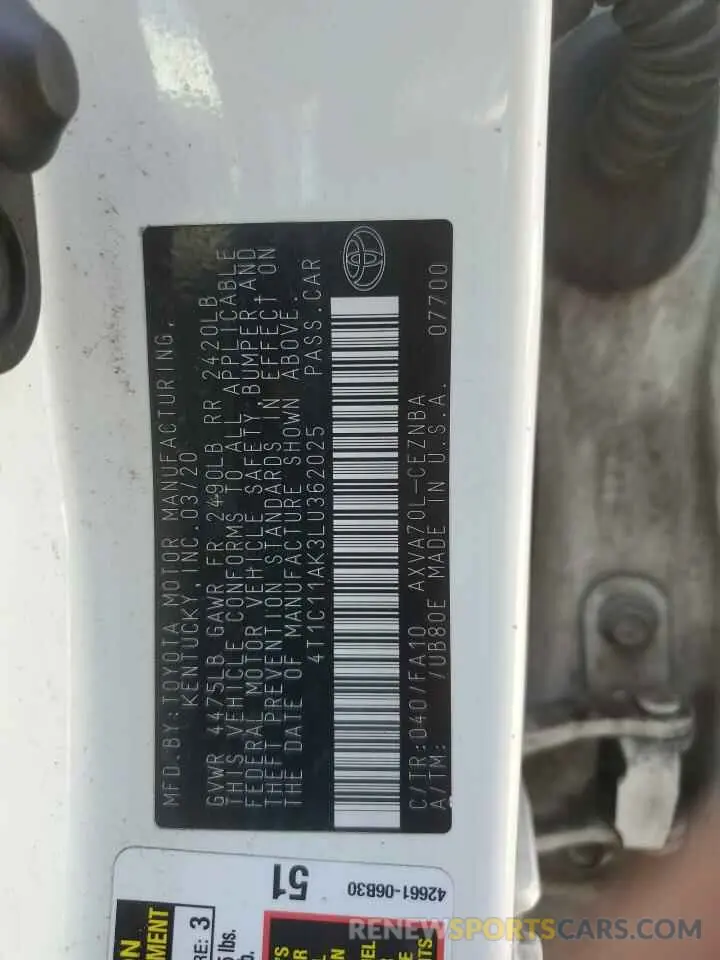 12 fotografías del automóvil dañado 4T1C11AK3LU362025 TOYOTA CAMRY 2020