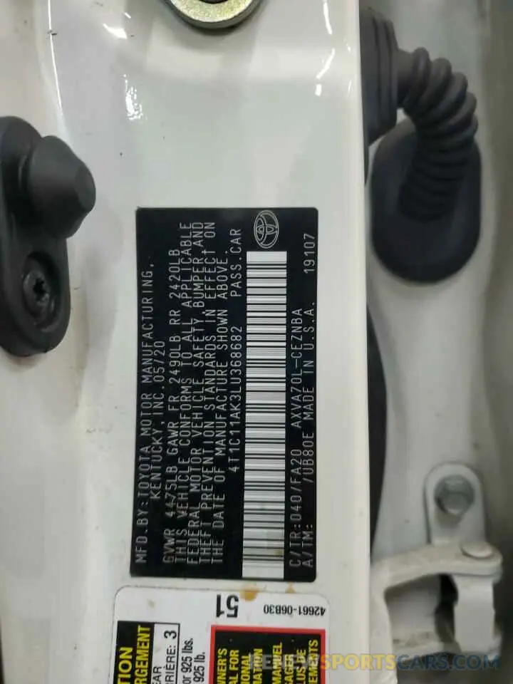 13 fotografías del automóvil dañado 4T1C11AK3LU368682 TOYOTA CAMRY 2020