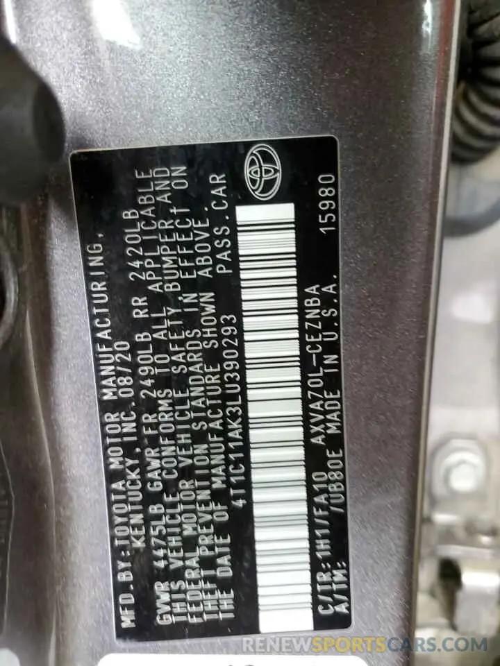 14 fotografías del automóvil dañado 4T1C11AK3LU390293 TOYOTA CAMRY 2020