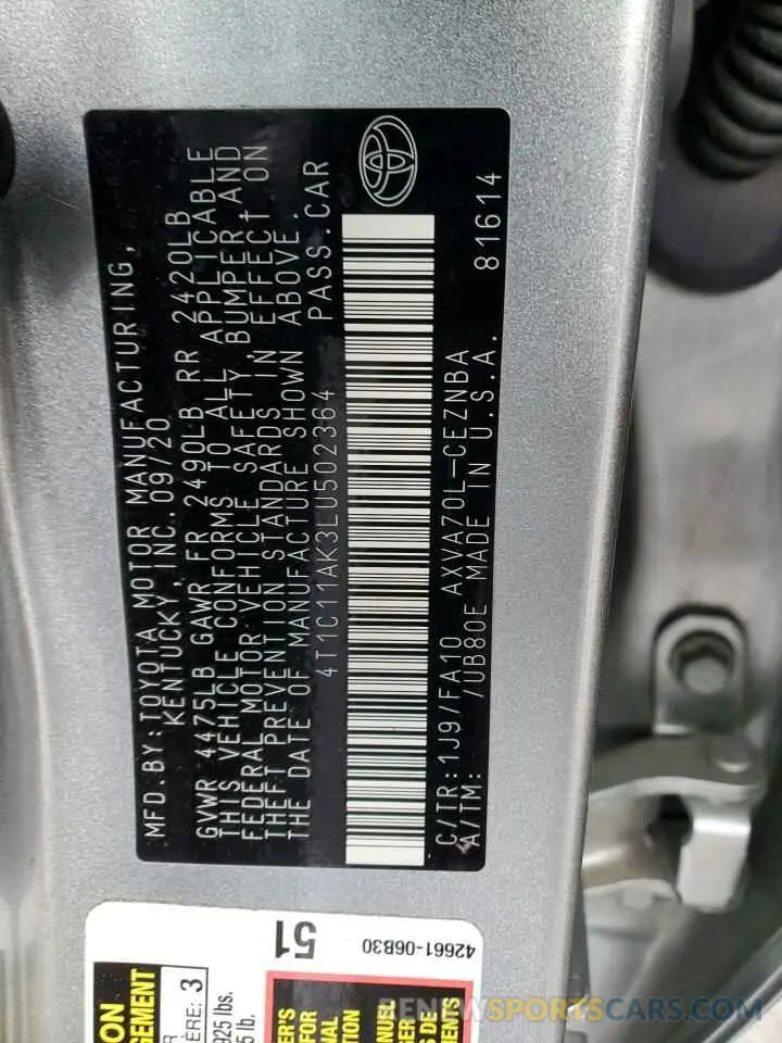 13 fotografías del automóvil dañado 4T1C11AK3LU502364 TOYOTA CAMRY 2020