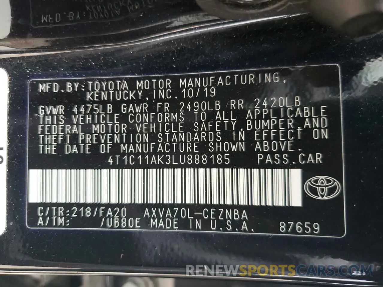 14 fotografías del automóvil dañado 4T1C11AK3LU888185 TOYOTA CAMRY 2020