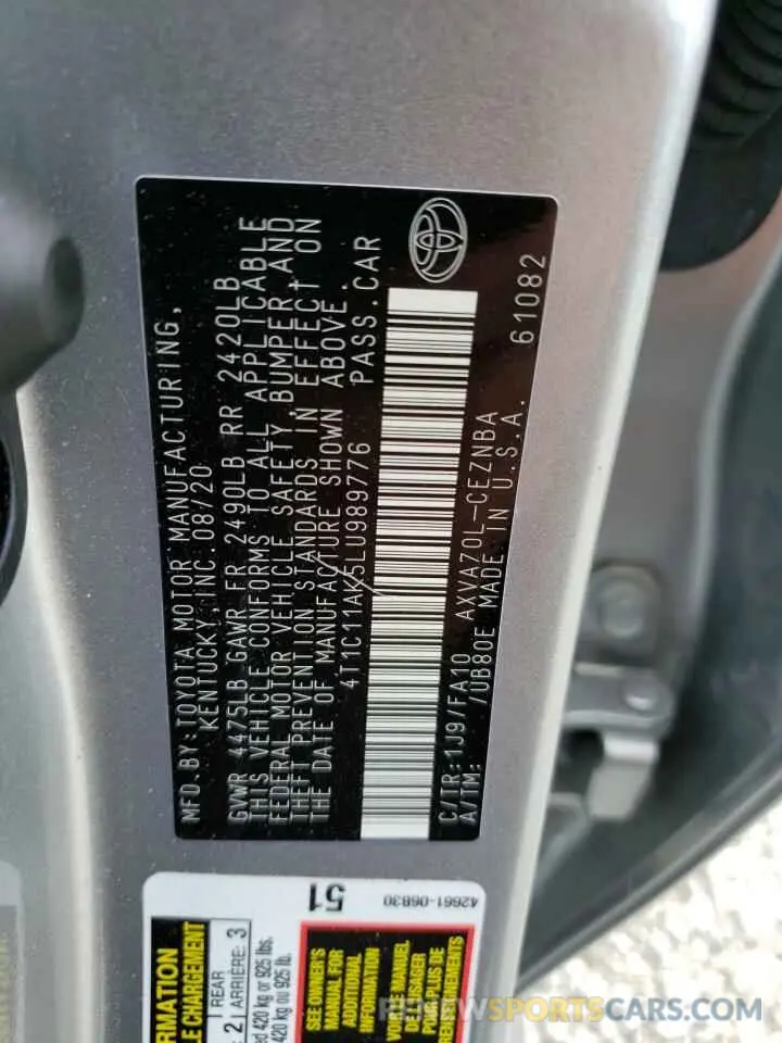 10 fotografías del automóvil dañado 4T1C11AK5LU989776 TOYOTA CAMRY 2020
