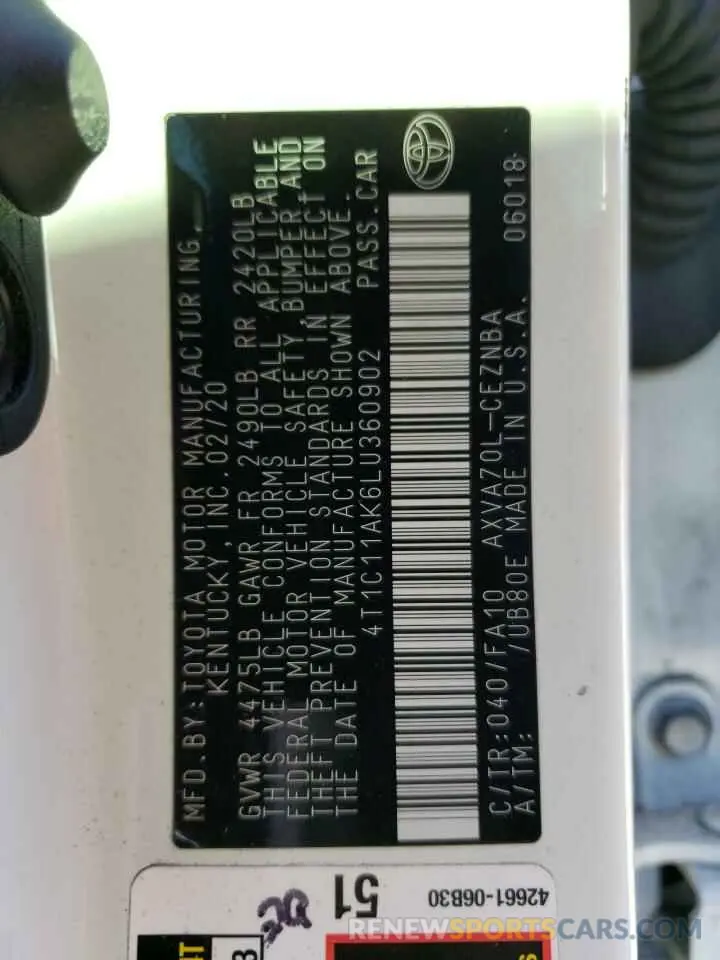 13 fotografías del automóvil dañado 4T1C11AK6LU360902 TOYOTA CAMRY 2020