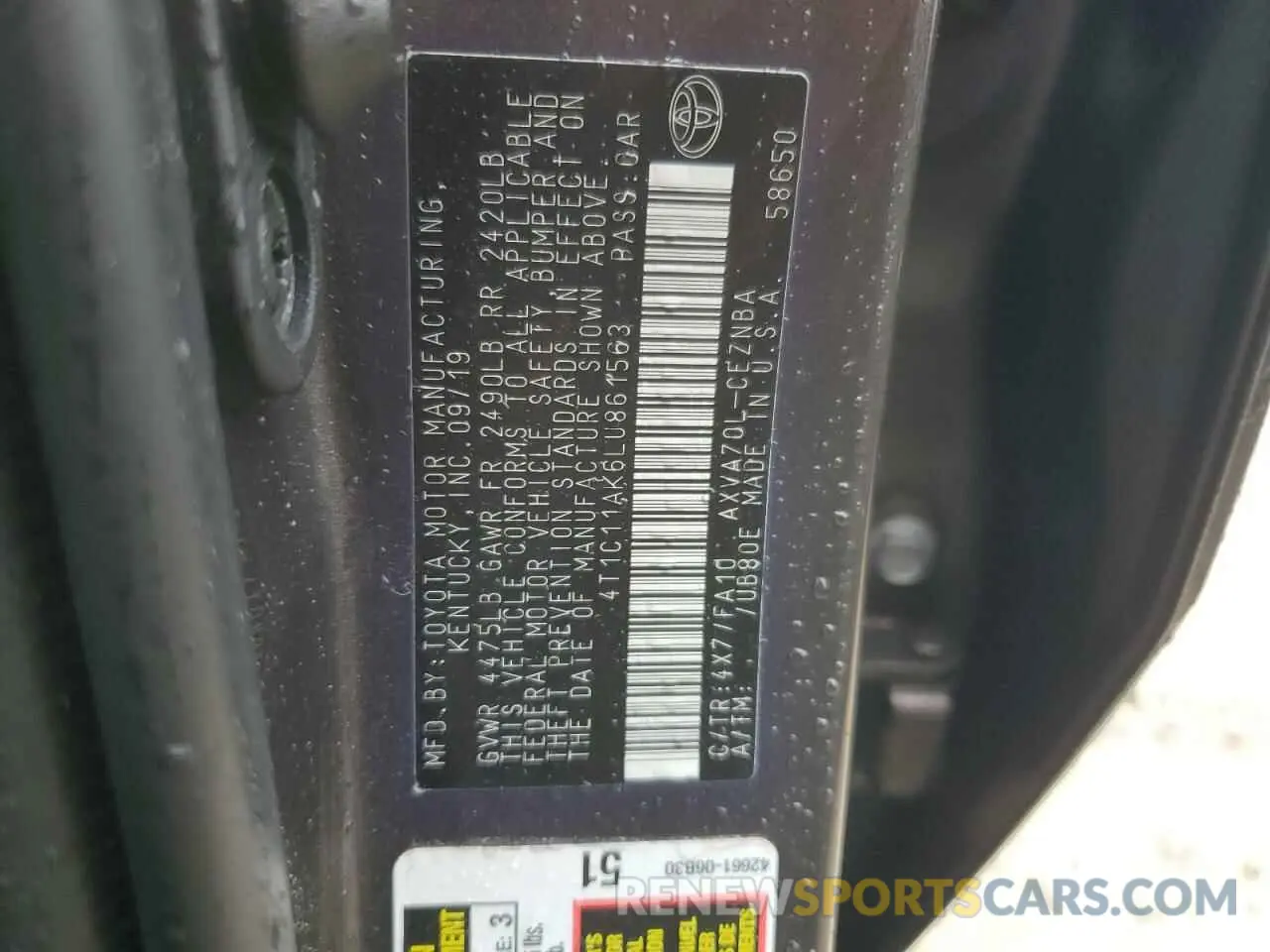 13 fotografías del automóvil dañado 4T1C11AK6LU861563 TOYOTA CAMRY 2020