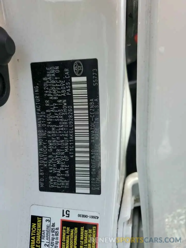 12 fotografías del automóvil dañado 4T1C11AK6LU928260 TOYOTA CAMRY 2020