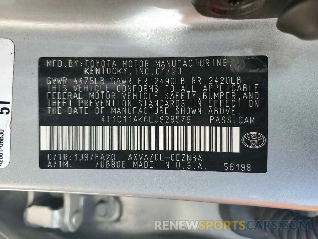 13 fotografías del automóvil dañado 4T1C11AK6LU928579 TOYOTA CAMRY 2020