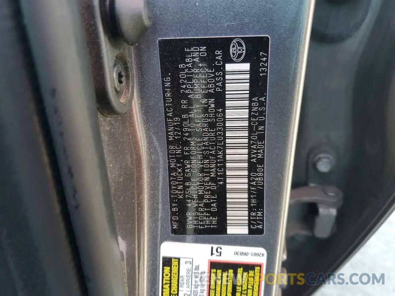 12 fotografías del automóvil dañado 4T1C11AK7LU330064 TOYOTA CAMRY 2020