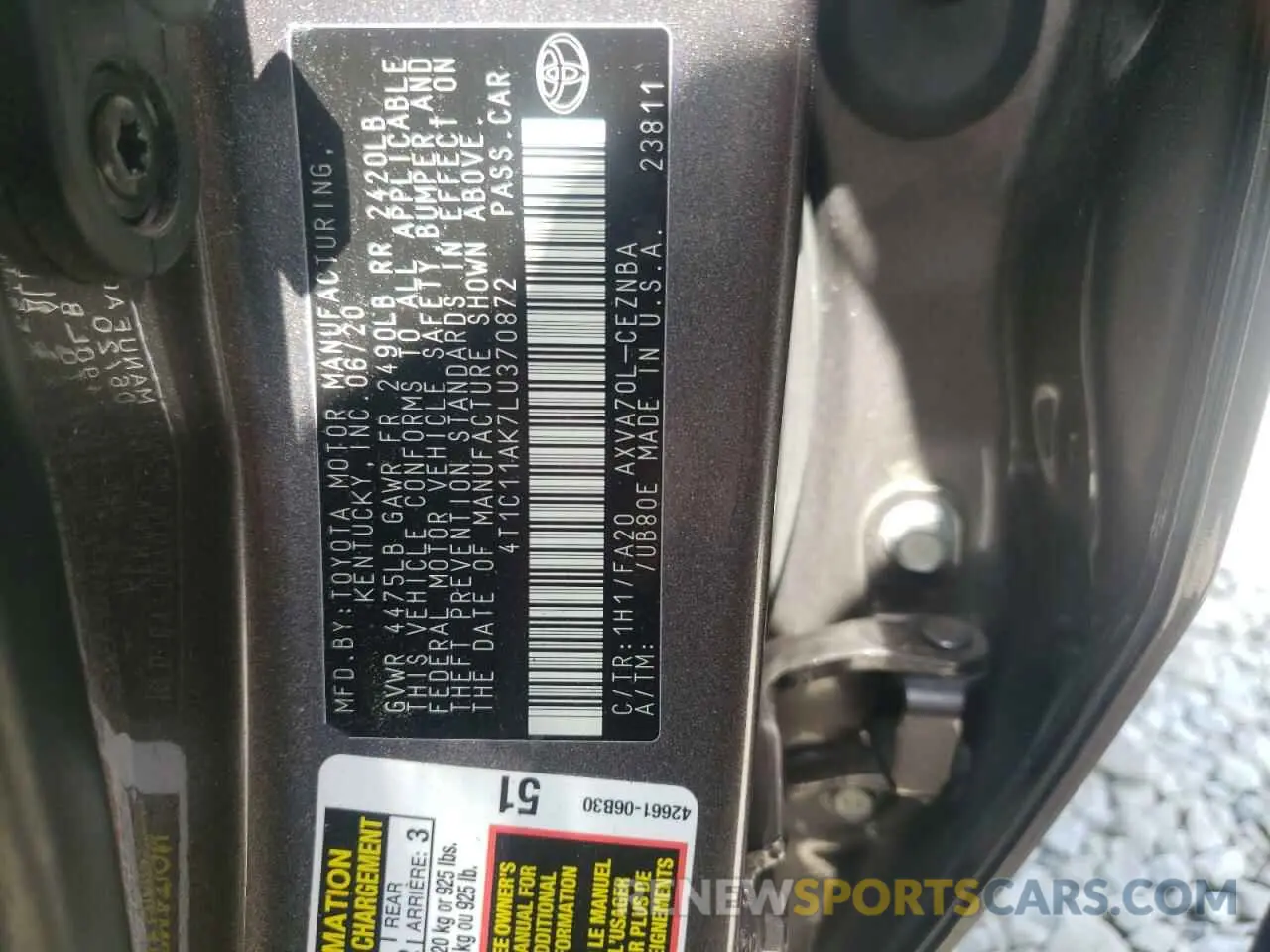 10 fotografías del automóvil dañado 4T1C11AK7LU370872 TOYOTA CAMRY 2020