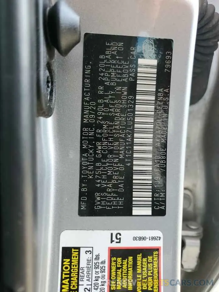 12 fotografías del automóvil dañado 4T1C11AK7LU501329 TOYOTA CAMRY 2020
