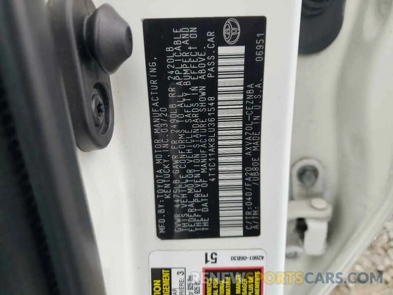 13 fotografías del automóvil dañado 4T1C11AK8LU361548 TOYOTA CAMRY 2020