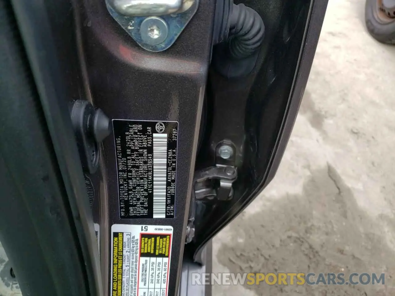 10 fotografías del automóvil dañado 4T1C11AK8LU376549 TOYOTA CAMRY 2020