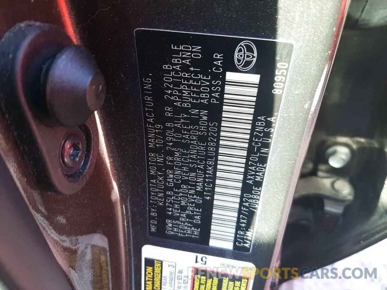 13 fotografías del automóvil dañado 4T1C11AK8LU882205 TOYOTA CAMRY 2020