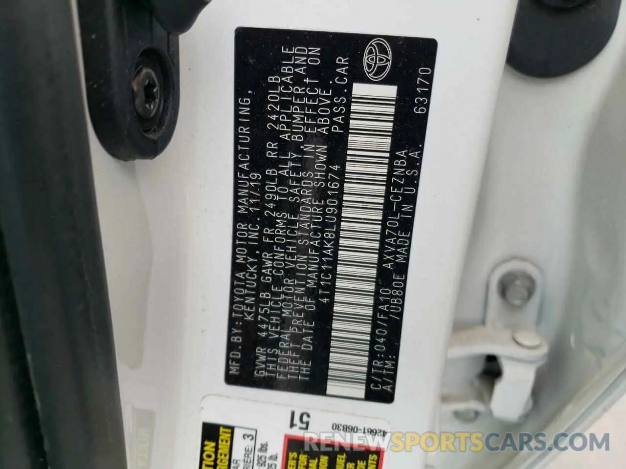 13 fotografías del automóvil dañado 4T1C11AK8LU901674 TOYOTA CAMRY 2020